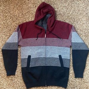 Mens Stripped Zip Up fuzzy sweater